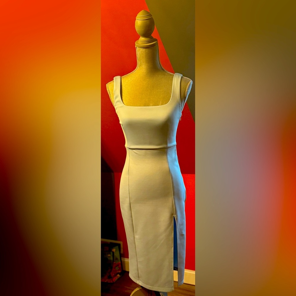 Showpo Light Blue Midi Dress with Front Thigh Slit - Picture 2 of 4